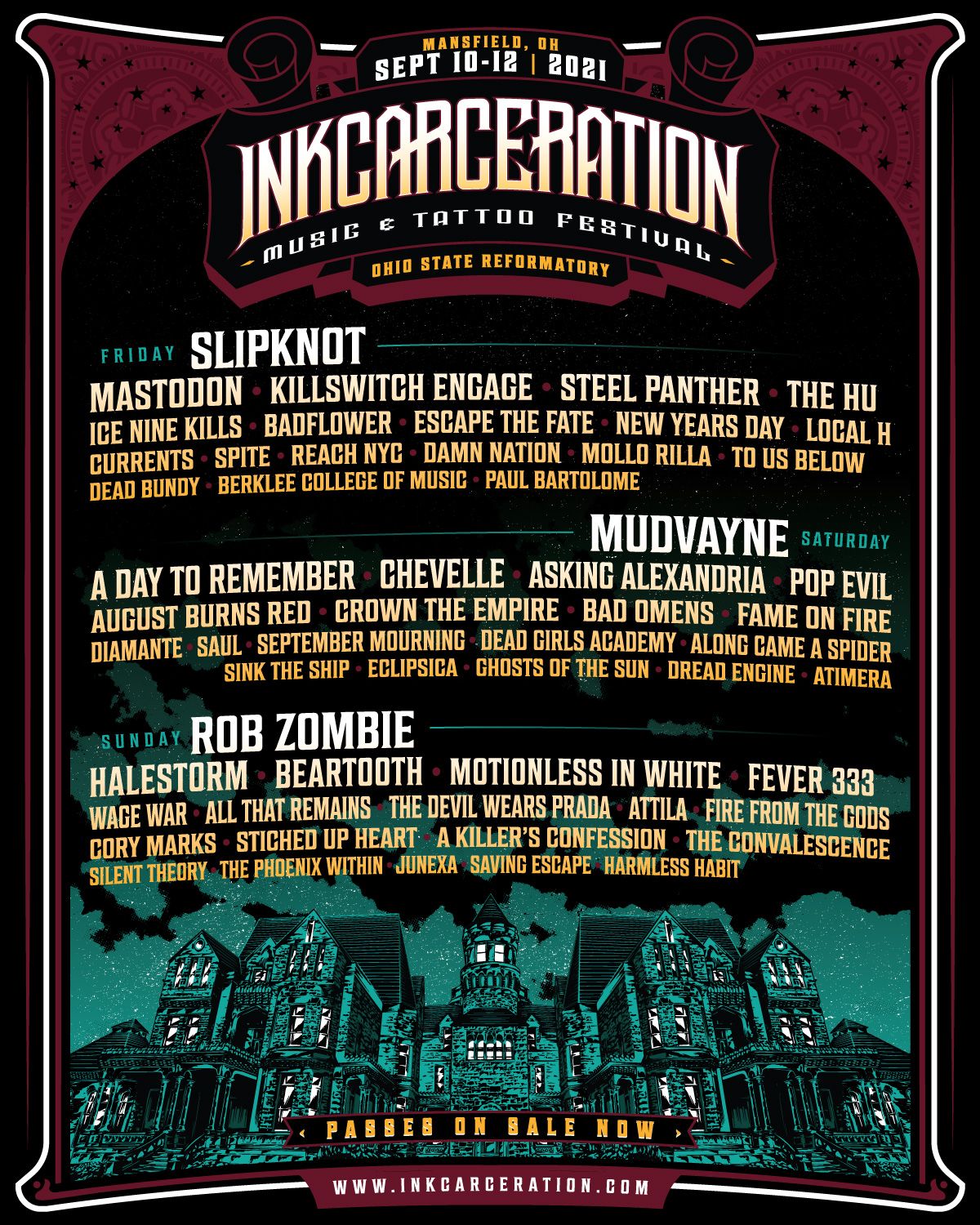 Inkcarceration Music Tattoo Festival Slipknot Rob Zombie Mudvayne First Reunion Show More Sept 10 12 At Historic Ohio State Reformatory With More Than 75 Tattoo Artists Celebrity Land International - slipknot song roblox