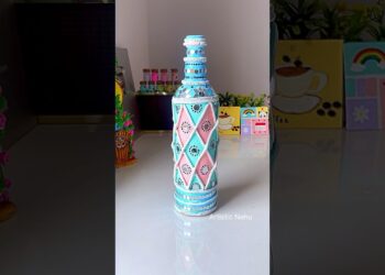 Bottle Transformation 🍾| DIY Lippan Art on Bottle #diy #art #craft #shorts