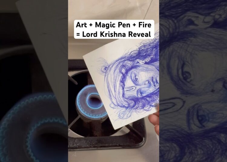 Art + Magic Pen + Fire = Divine Krishna Reveal | #Shorts #krishna #creative #artreveal