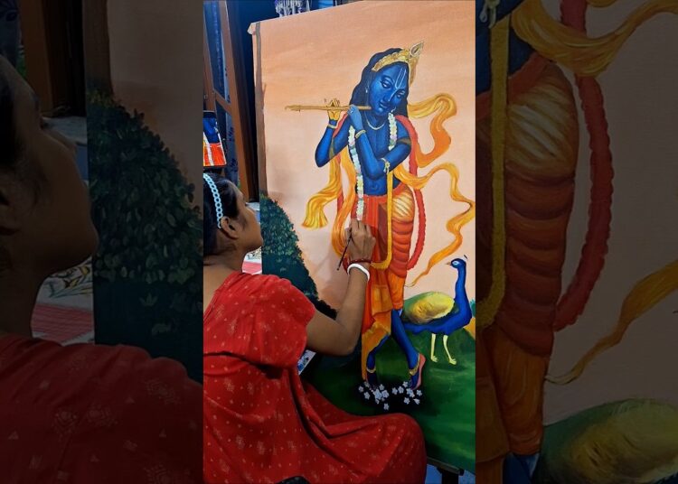 krishna drawing ❤️ #drawing #art #artist #krishna #canvaspainting #respect #trendingshorts #painting