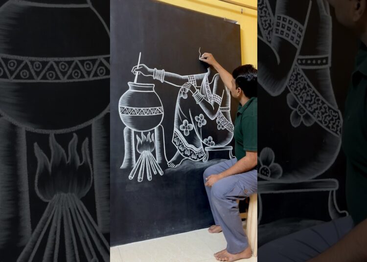 Learn to draw a girl cooking on a clay stove 🫕 #drawingtutorial #art #shorts