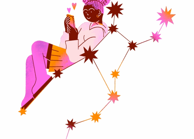 Virgo texting love notes on a constellation of stars