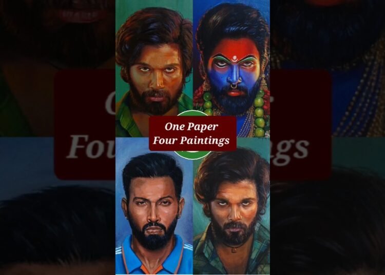 4 in1 🤯💥 Paintings #pushpa2 #acrylicpainting #shorts