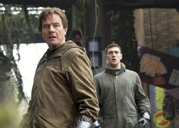 Bryan Cranston and Aaron Taylor-Johnson in "Godzilla" movie (2014).
