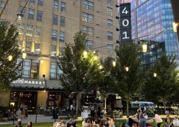 People gather on the lawn at Time Out Market for Movie Monday. (Simone Kronholm/Time Out Market)