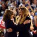 Beyoncé, right, and Vice President Kamala Harris embrace at a rally in Houston on October 25, 2024.