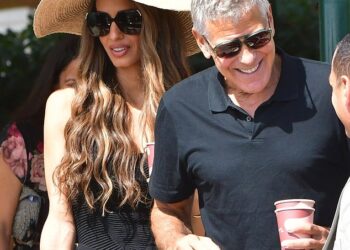Amal Clooney looked picture perfect as she supported sickly husband George while leaving Venice the morning after he battled a serious sinus infection on the Jay Kelly red carpet