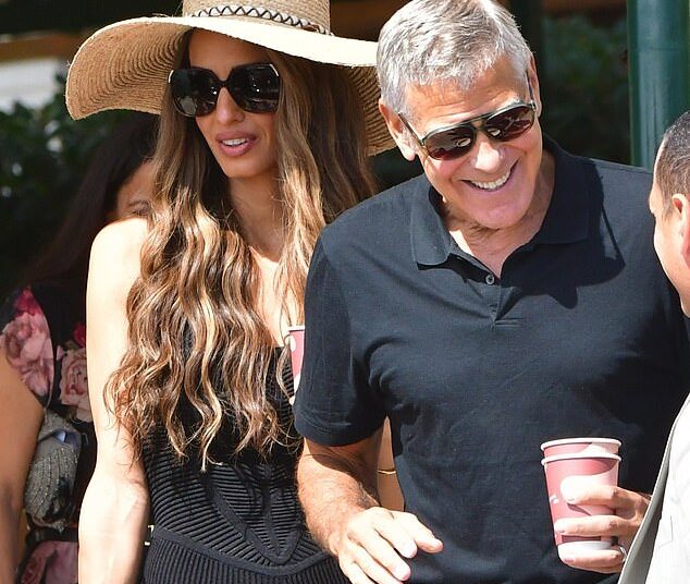 Amal Clooney looked picture perfect as she supported sickly husband George while leaving Venice the morning after he battled a serious sinus infection on the Jay Kelly red carpet