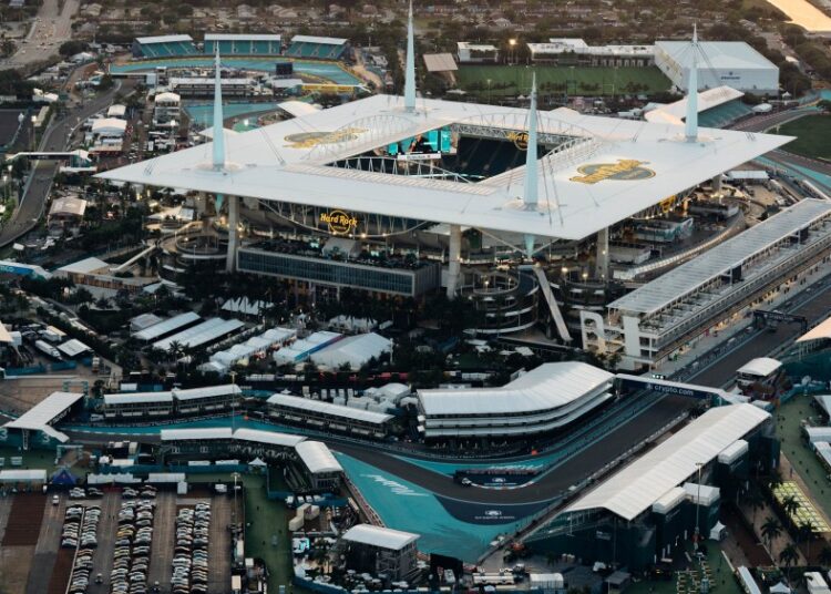 Helicopter aerial views during the F1 Miami Grand Prix on Thursday, May 1, 2025 in Miami Gardens, Fla. (Carlos Goldman/F1 Miami GP)