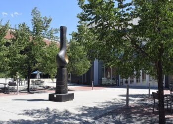 A sculpture outside the Daines Concert Hall.