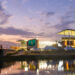 McLane Stadium exterior at sunset