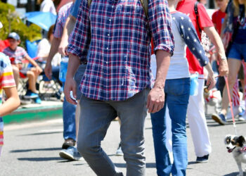 Ben Affleck is joined by two of his kids as he walks the Pacific Palisades 4th of July parade with their dogs