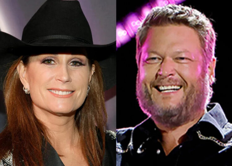 A split featuring Terri Clark and Blake Shelton.