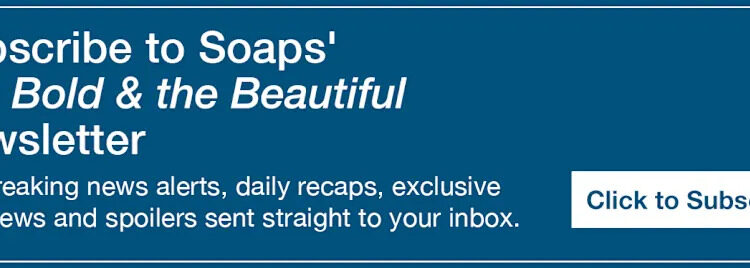 Text reads, Subscribe to Soaps' Bold & Beautiful Newsletter. Get breaking news alerts, daily recaps, exclusive interviews and spoilers sent straight to your inbox https://cloud.email.soaps.com/signup/