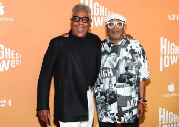Giancarlo Esposito and Spike Lee pose together at the "Highest 2 Lowest" New York Premiere. (Photo by Cindy Ord/WireImage)