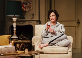 Elizabeth McGovern appears during a performance of the play "Ava The Secret Conversations" in New York. (Jeff Lorch via AP)