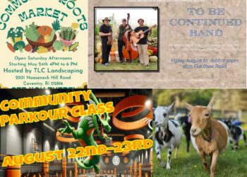 [Credit: WP Composite] This week’s Coventry Community Events in Coventry, RI include a community parkour class and the continuation of the Free Summer Entertainment Series, along with the usual farmers market and goat events.