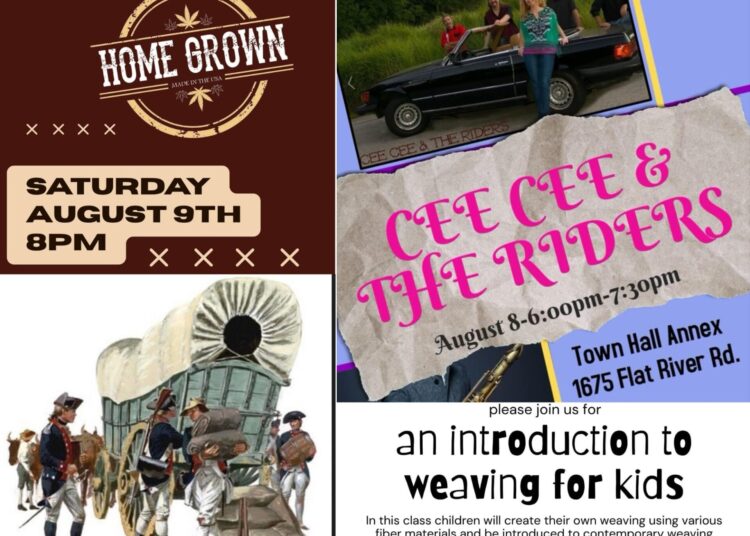 [Credit: WP Composite] This week’s Coventry Community Events in Coventry, RI include kid’s introduction to weaving, a Nathanael Greene Homestead workshop, and several live music opportunities, including the continuation of the Free Summer Entertainment Series.