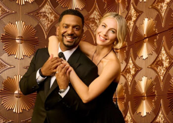 Hosts Alfonso Ribeiro and Juliane Hough posing for Dancing with the Stars Season 34.