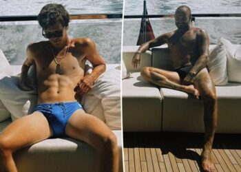 David Beckham and son Cruz twin in Speedos on yacht vacation