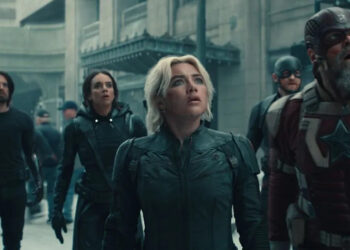 Sebastian Stan, Hannah John-Kamen, Florence Pugh, Wyatt Russell and David Harbour in Thunderbolts.