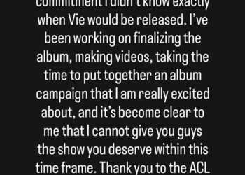 Text from Doja Cat's Instagram story explaining she won't perform at Austin City Limits due to album commitments.