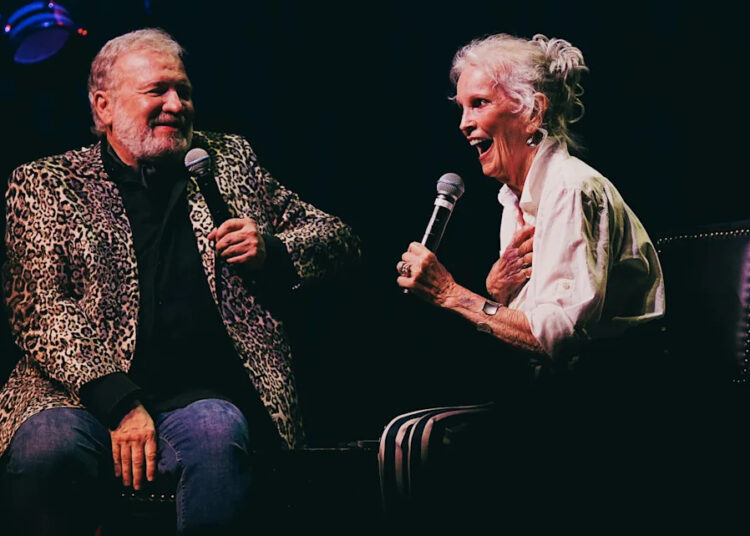 Marlyn Mason speaks with host Tom Brown during the "A Night in Elvis' Hollywood" event on Aug. 13, 2025, at the Graceland Soundstage in Memphis. The event was part of Elvis Week and featured some of Elvis Presley's movie co-stars who shared memories of him.