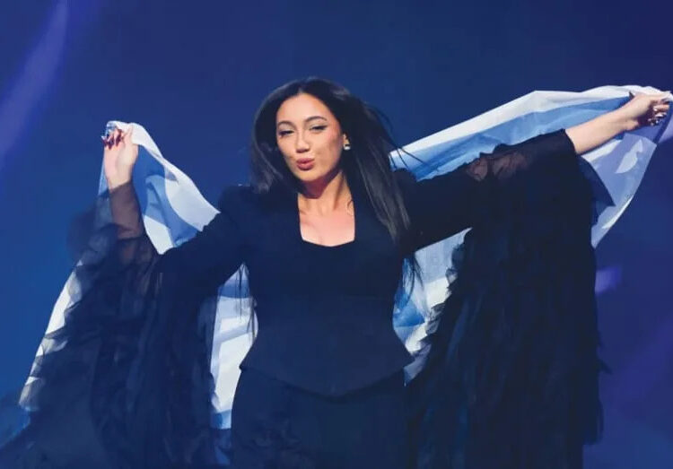 YUVAL RAPHAEL represents Israel with ‘New Day Will Rise’ at the 2025 Eurovision Song Contest in Basel, Switzerland, on May 17, 2025. (credit: DENIS BALIBOUSE/REUTERS)