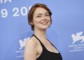 Emma Stone poses for photographers at the photo call for the film 'Bugonia' during the 82nd edition of the Venice Film Festival in Venice, Italy, on Thursday, Aug. 28, 2025. (Photo by Scott A Garfitt/Invision/AP)
