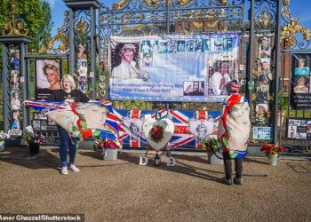 Royal fans were sombre as they gathered outside Kensington Palace to mark Princess Diana 's death anniversary after a fatal car crash in Paris claimed her life 28 years ago