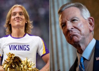 Minnesota Vikings cheerleader Blaize Shiek and Sen. Tommy Tuberville.