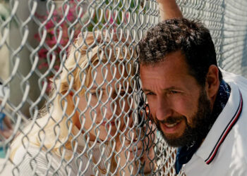 Greta Gerwig and Adam Sandler in Jay Kelly<span class="copyright">Courtesy of Netflix</span>