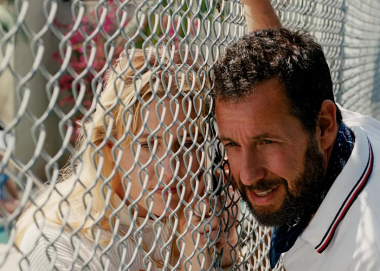 Greta Gerwig and Adam Sandler in Jay Kelly<span class="copyright">Courtesy of Netflix</span>