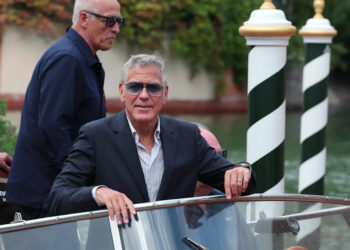 George Clooney is seen at Hotel Excelsior during the Venice International Film Festival on Aug. 27, 2025.