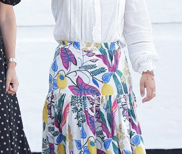 On August 1, the 18-year-old wore a colourful skirt belonging to her mother Queen Mary to watch a changing of the guard ceremony wearing a La DoubleJ Botanical-Print Midi Skirt