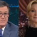 Side by side of Stephen Colbert announcing The Late Show's cancellation and Jean Smart as Deborah Vance in Hacks announcing her departure from late night.