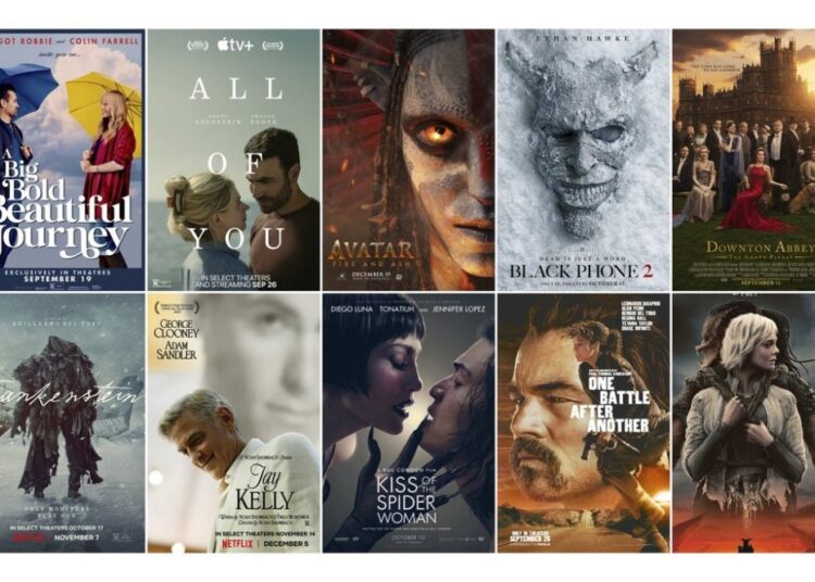 This combination of photos shows promotional for the films, top row from left,