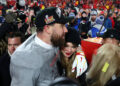 Taylor Swift and Kansas City Chiefs tight end Travis Kelce.Mark J&period; Rebilas-Imagn Images