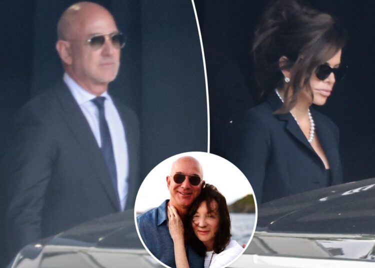 Jeff Bezos supported by Lauren Sanchez at his mom's funeral
