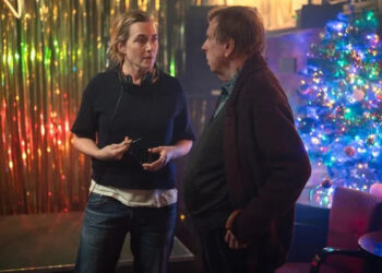 Kimberley French / Netflix Kate Winslet and Timothy Spall on the set of Goodbye June (2025)