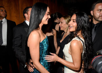 Katy Perry and Kim Kardashian at the Kering Caring for Women Dinner during New York Ready to Wear Fashion Week held at The Pool on September 9, 2024 in New York, New York.