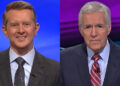 Ken Jennings and Alex Trebek as hosts of Jeopardy!.