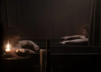 Nikolaj Coster-Waldau and James Norton in King & Conqueror's now-infamous bath scene