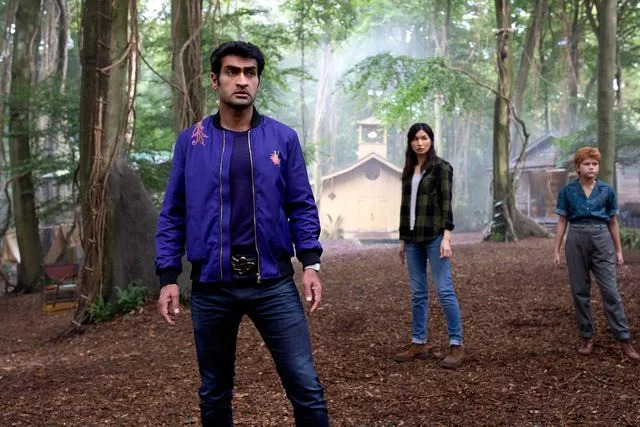 Sophie Mutevelian/Marvel Studios Kumail Nanjiani, Gemma Chan and Lia McHugh in 'Eternals'