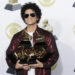 Bruno Mars arrives in the press room with his six Grammy Awards in 2018. File Photo by John Angelillo/UPI
