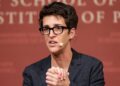 MSNBC television anchor Rachel Maddow, host of the Rachel Maddow Show, moderates the "Perspectives on National Security" panel on Oct. 16, 2017, in Cambridge, Mass. (AP Photo/Steven Senne, File)