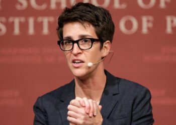 MSNBC television anchor Rachel Maddow, host of the Rachel Maddow Show, moderates the "Perspectives on National Security" panel on Oct. 16, 2017, in Cambridge, Mass. (AP Photo/Steven Senne, File)