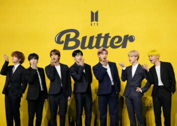 Members of South Korean K-pop band BTS, V, SUGA, JIN, Jung Kook, RM, Jimin, and j-hope from left to right, pose for photographers ahead of a press conference to introduce their new single “Butter” in Seoul, South Korea, May 21, 2021. (AP Photo/Lee Jin-man, File)