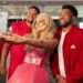 Meghan Trainor on set with Patrick Mahomes and Jake from State Farm