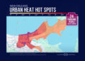 A graphic shows a heat map of New Orleans that highlights urban hot spots throughout the city. In some places, residents feel 9 degrees hotter than in other parts of the city.